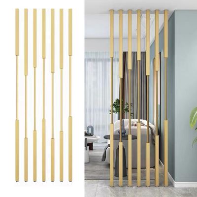 7 Pack Room Divider Partition Post Metal Slats Modern Luxury Partitions Screens Post Floor to Ceiling Privacy Screens Columnar with Adjustable feet for Home(Gold,90cm/35.4in/2.95ft)
