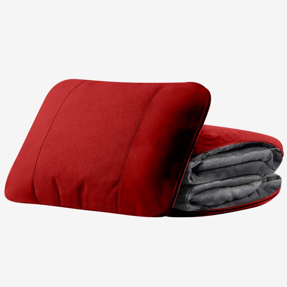 3-in-1 Car Lumbar Support Blanket for Mercedes Benz B Class B180 B180d B200 B200d, Car Seat Pillow Blanket for Long Drives Travel Air Conditioning Blanket,Red