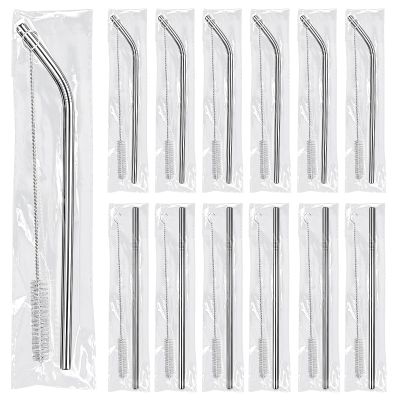 16 Pack 8.5 Inch Reusable Stainless Steel Straws Individually Wrapped,8 Bent + 8 Straight + 16 Cleaning Brushes,Cold Drinking Stainless Steel Straws