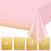 1 Pack Pink and Gold Plastic Tablecloth for Parties, Pink Disposable Table Cloth for Rectangle Tables, Gold Stamping Dot Confetti Light Pink Tablecloth for Birthday Wedding Baby Shower Party, 54x108" view 3
