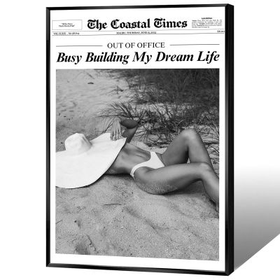 BFADMN Retro Black And White Woman Times Newspaper Canvas Wall Art Trendy Girl Boss Inspirational Quotes Prints Busy Building My Dream Life Poster Hot Girl Wall Decor For Bar Dorm 12x16in Framed