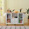 Finca ancha Rolling Kitchen Island on Wheels, Farmhouse Style Muebles para Cocina with Drop Leaf Countertop, Storage Cabinet, Power Supply, and Tempered Glass Doors, 53'' Kitchen Island Cart (White) view 1