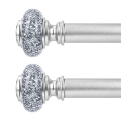 2 Pack Silver Curtain Rods for Windows 48 to 84 Inch, Decorative Vintage Crystal 1'' Diameter Curtain Rod with Silver Foil Finials, Adjustable Heavy Duty Easy Install Drapery Pole for Farmhouse
