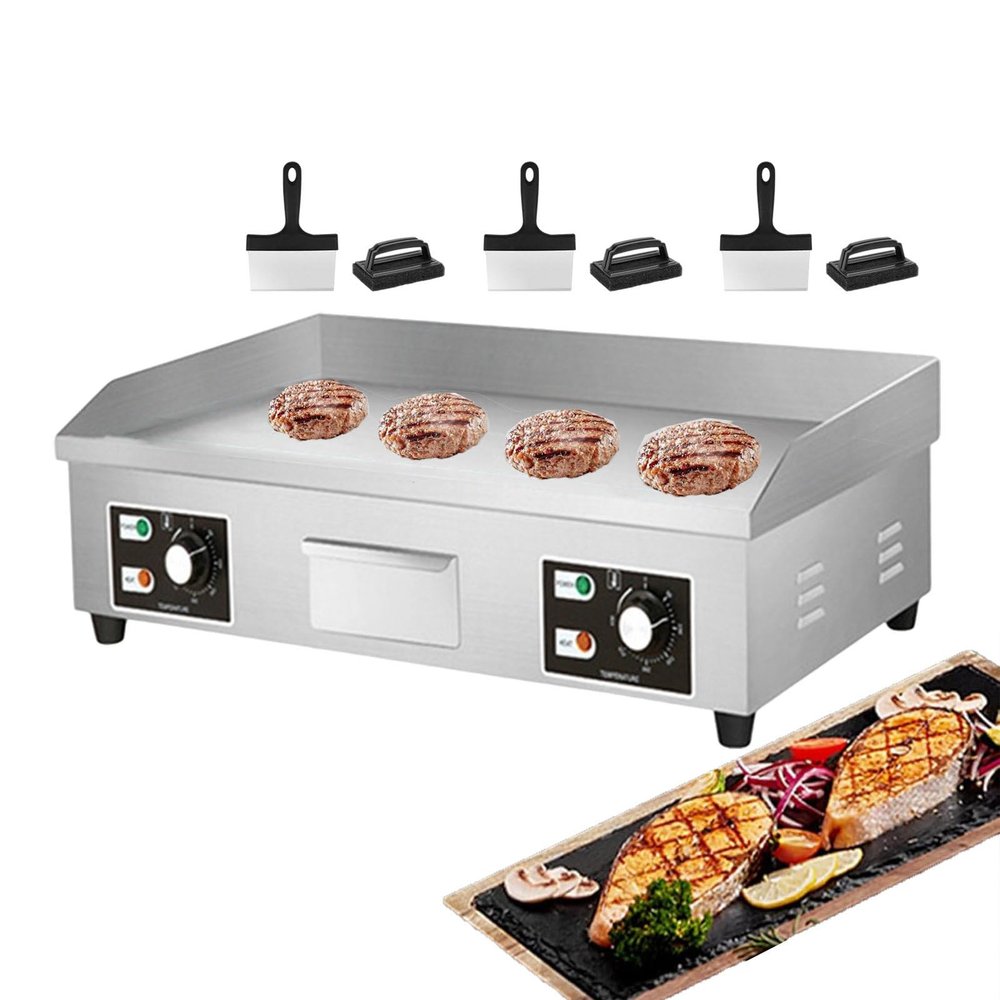 Electric Flat Top Grill/Commercial Griddle Countertop Steak Bacon Fryer/Stainless Steel Non-Stick Coating For Easy Cleaning/Double Temperature Control Knob:50-300,4400W,