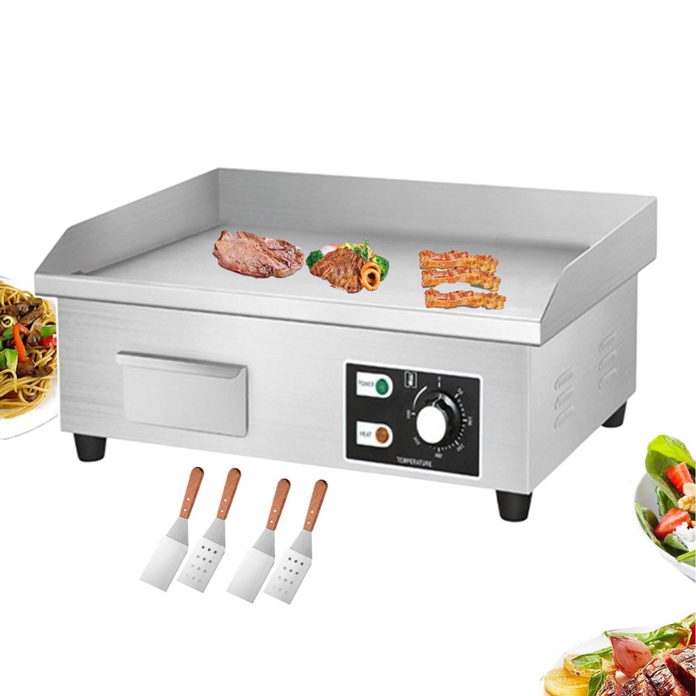 Electric Grill Commercial Griddle 50-300 Electric Cooktop/Stainless Steel Countertop Griddle With Temperature Control/Kitchen Flat Plate Bacon Steak Deep Fryer,3000W-2,2