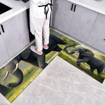 Anti Fatigue Kitchen Rug Sets 2 Piece WildlifeNon Slip Kitchen Mats for Floor Cushioned Rugs Waterproof Comfort Standing Mat Runner Walking Elephantsfor Home Office,Sink,Laundry40*60+40*120CM
