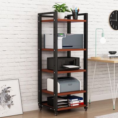 4/5/6/7 Tier Audio Video AV Media Stand with Adjustable Shelves, Record Player DVD CD Tower Holder, Home TV Entertainment Center Stereo Components Storage Cabin(Teak Color Board 5 layers)