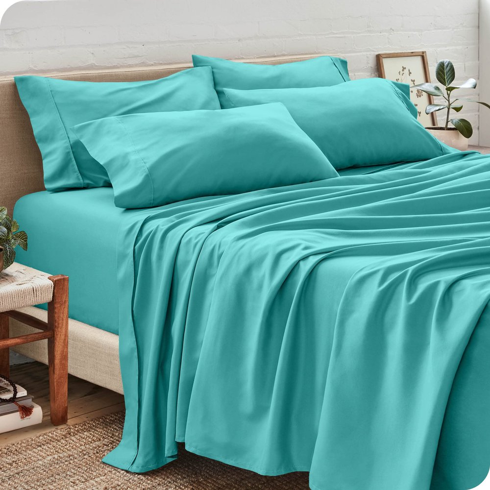 Luxxurecare Soft California King Size Sheet Set 6 Piece Brushed Egyptian Cotton 1000 Thread Count - Aqua Blue - Sheet Set with 16 Inches Deep Pocket Wrinkle & Fade Resistant