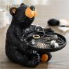 Cute Bear Statue with Tray, Black Bear Figurine Animal Sculpture Table Decoration for Home Office, Key Tray for Entryway Table view 1