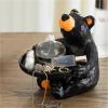 Cute Bear Statue with Tray, Black Bear Figurine Animal Sculpture Table Decoration for Home Office, Key Tray for Entryway Table view 3