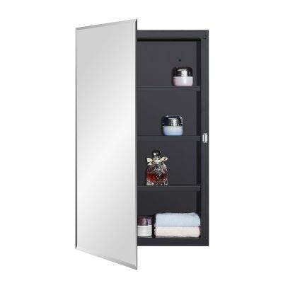 DYLLOR Black Plastic Medicine Mirror Cabinet for Bathroom with 16 x 26 inch Beveled Edge Mirror, Recessed and Surface Mount