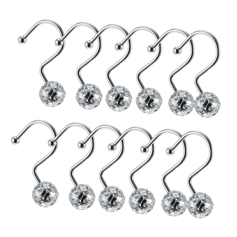 Holibanna 12pcs Metal Ball Hooks Sturdy Shower Curtain Holders Iron Plating Curtain Hooks Easy Install Rustproof