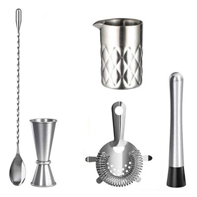 Bartender Kit Stainless Steel Bar Tools Set with Mixing Glass, Jigger, Bar Spoon, Muddler, Strainer, and Cocktail Shaker