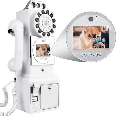 WANGYYDS Telephone Decoration Telephone Room Model, Video Audio Guest Book, 32G 64G Optional, Vintage Telephone Decor Retro Telephones Cafe Bar Window Decorative Home Decoration Props,White-64G