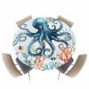 IDOWMAT Summer Ocean Blue Octopus Starfish ShellMarine Life Round Fitted Tablecloth with Elastic Edge, Waterproof Table Cloth Fits Tables Up to 45"-54", Washable Table Cover for Indoor Outdoor, view 1