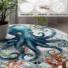 IDOWMAT Summer Ocean Blue Octopus Starfish ShellMarine Life Round Fitted Tablecloth with Elastic Edge, Waterproof Table Cloth Fits Tables Up to 45"-54", Washable Table Cover for Indoor Outdoor, view 3