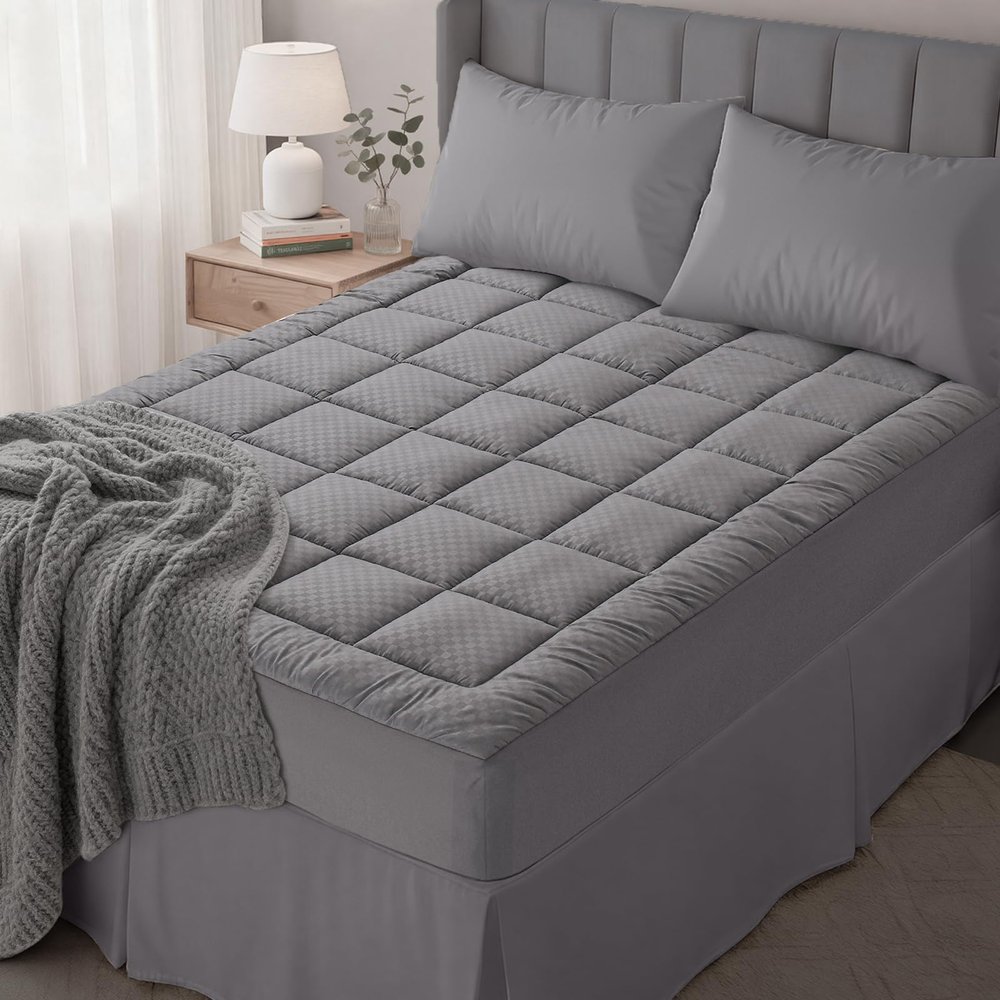 OLANLY Twin XL Quilted Fitted Mattress Pad, Elastic Fitted Mattress Topper, Cooling Soft Mattress Cover Stretches up to 21 Inches Deep, Machine Washable Mattress Protector (39x80 inch, Dark Grey)