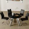 42-inch Round Dining Table and Chair - Strong Stainless Steel Legs, Sintered Stone Top, Black Chairs with Silver Metal Legs for A Stable Arrangement Stylish Trendsetting view 3