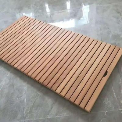 AEDNX 44in 40in 36in 32in 28in 24in 20in Large Customizable Teak Shower Floor Mat, Square Bath Mats for Non Slip with Drain Hole, Yard Patio/Spa/Sauna/Rv Hot Tub Footrest(28x42in(71x107cm))