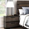 2 Nightstand in Modern Industrial Style, Two-Tone Brown Black Finish, No Assembly Design Nightstand, Black, 2 Drawers, Wood Materials view 1