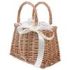 SEWACC Flower Girl Basket Rattan Woven Flower Basket Handbag Wicker with Ribbon for Home Wedding (White) view 1