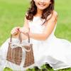 SEWACC Flower Girl Basket Rattan Woven Flower Basket Handbag Wicker with Ribbon for Home Wedding (White) view 2