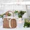SEWACC Flower Girl Basket Rattan Woven Flower Basket Handbag Wicker with Ribbon for Home Wedding (White) view 3