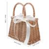 SEWACC Flower Girl Basket Rattan Woven Flower Basket Handbag Wicker with Ribbon for Home Wedding (White) view 4