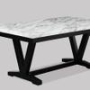 6 Dining Table with Rectangular Faux Marble Top and Black Wooden Structure, Modern Style Base for Dining, view 1
