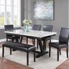 6 Dining Table with Rectangular Faux Marble Top and Black Wooden Structure, Modern Style Base for Dining, view 4