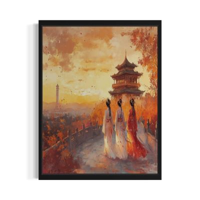 China Art Print Poster, Asia Oriental Countries Culture Wall Art Asian Paintings for Bedroom Bathroom Living Room Decor 97 (China, 16 x 20 inches, Black Frame)
