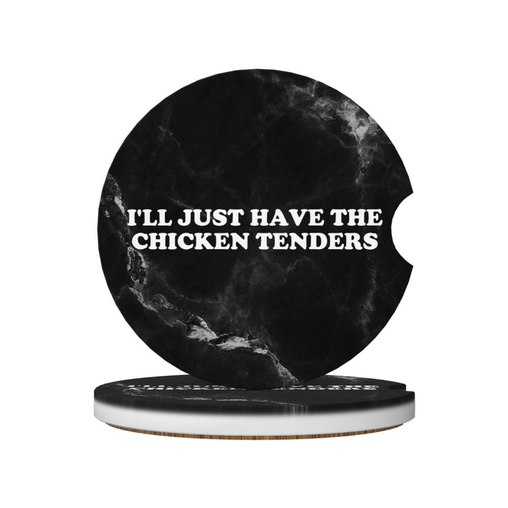Haebfsl I'll Just Have The Chicken Tenders Absorbent Car Coasters 2 Pack for Cup Holders,Ceramic Coasters with Cork Back and Finger Slot,Cute Cupholder Accessories for Women/Men 2.56"
