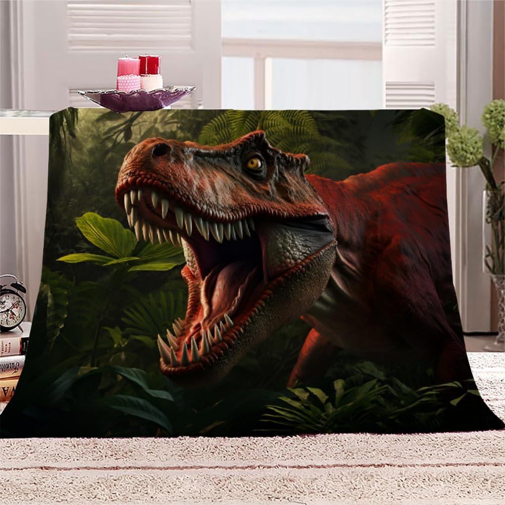3D Dinosaur Blanket Twin Size - Wildlife Animal Design, Fleece Blanket for Couch Bed & Sofa, Soft Cozy Plush Flannel Dinosaur Room Throw, Gifts & Decor for Plant Leaf Tropical Lovers