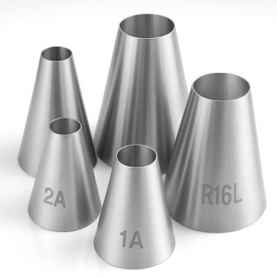 5PCS Large Piping Tips for Cake Decorating Round Hole Piping Tips Set Cupcake Frosting Nozzles Stainless Steel Professional Baking Decoration Tools for Cake Cookies Pastry Fondant Cream Bag Filler