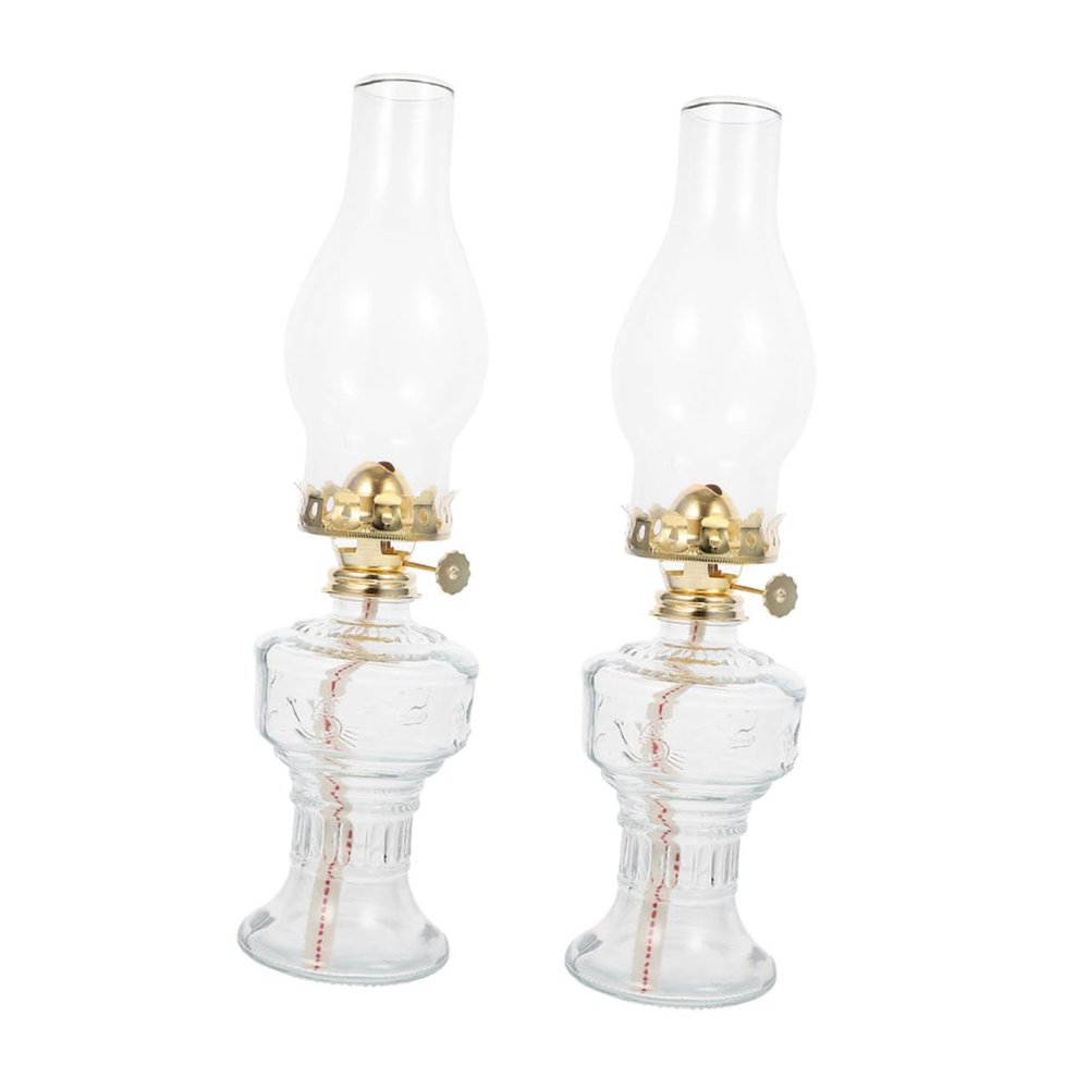 2pcs Retro Glass Kerosene Lamp with Iron for Home Bedroom