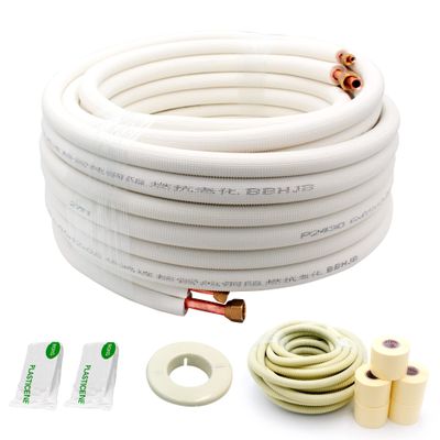 33ft Length Mini Split Line Set,1/4" 5/8" OD Copper Pipes Tubing and 3/8 White PE Thickened Insulated Coil with Flared Nuts for Mini Split Air Conditioner HVAC or Heat Pump System (33FT(1/4+5/8))