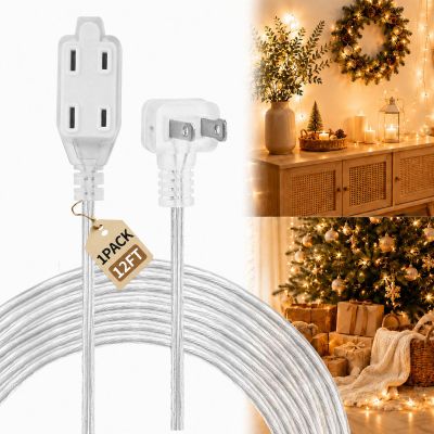 Zlierop Clear Extension Cord 12FT, 3 Outlet Flat Plug, 218 AWG 7A, 1Pack