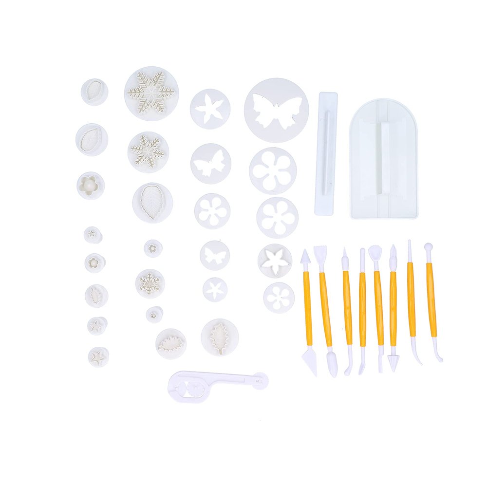 37PCS Fondant Cake Design Set, DIY Cake Decoration Tools for Cakes, Biscuits, Pastries, Food-Grade Plastic, Safe & Easy to Maintain, Includes Roller, Dough Spread & 26