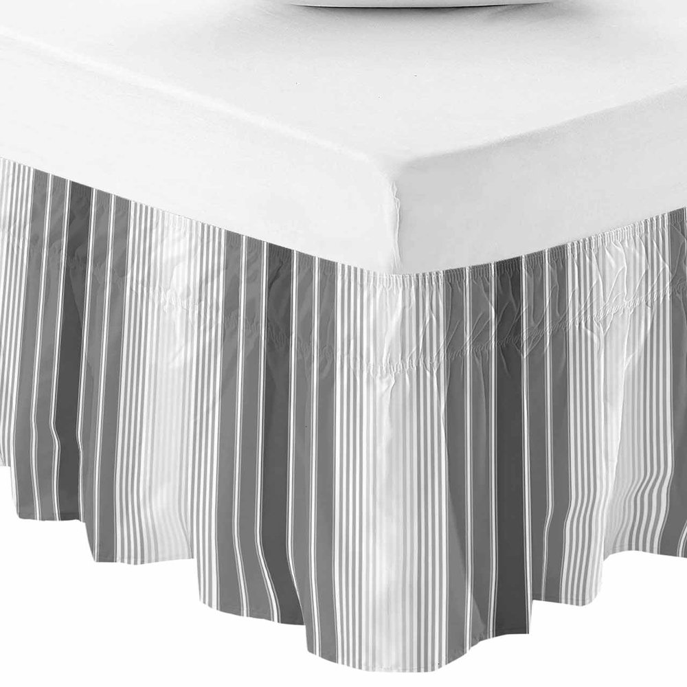 RisQiten Gray Stripe Bed Skirt King Size 18 Inch Drop, Adjustable Elastic Bedskirt Dust Ruffle for King Size Bed, Farmhouse Simple Striped Wrap Around Bed Skirts Luxurious Pleated Bed Frame Cover