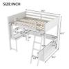 Full Size Loft Bed with L-Shaped Multi-Storage Desk, LED Light and USB Charging Station, Storage Bench with 2 Drawers, White view 2