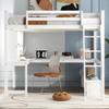 Full Size Loft Bed with L-Shaped Multi-Storage Desk, LED Light and USB Charging Station, Storage Bench with 2 Drawers, White view 4