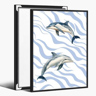 Coastal Dolphin Canvas Wall Art Poster Ocean Life Decor Print for Bedroom Living Room Bathroom Wall Decoration black framed12x18inch
