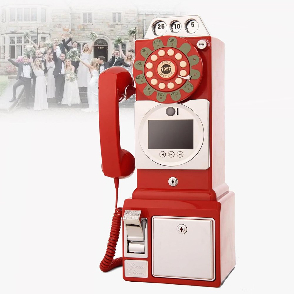 GAYAYAS 1080P Video GuestBook Wedding Phone, Audio and Video Guest Book, Wedding Phone Customized Video Messages, for A Variety of Memorable Party Occasions,Red