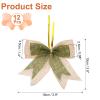 PATIKIL 4 Inch Mini Burlap Bows for Crafts, 24 Pcs Handmade Bow Knot Double Layer Ornament Bow Pre-Tied Bowknot for Festival Holiday Party Supplies, Beige/Green view 2