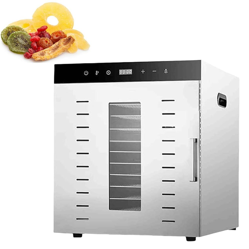 Lylunnamsp Commercial Food Dehydrator 12 Trays, 1000W Large Capacity Food Dryer Machine for Jerky, Meat, Fruit, Herbs, Full Stainless Steel Industrial Dehydrater Biltong Maker