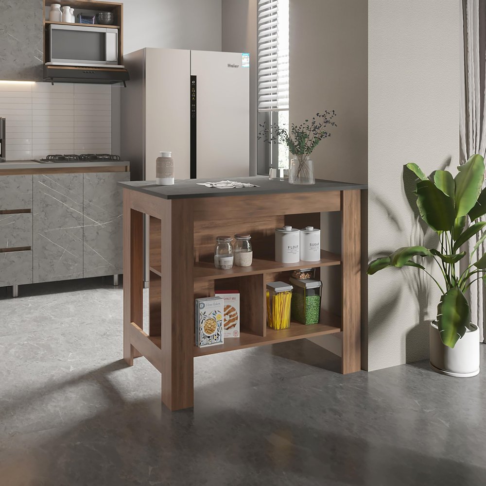 Rockaway 3 Shelf Kitchen Island Dark Brown and Onix