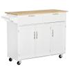 Mobile Kitchen Island with Storage, Kitchen Cart with Wood Top, Storage Drawers, 3 Door Cabinets, Adjustable Shelves and Towel Rack, White view 1