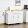 Mobile Kitchen Island with Storage, Kitchen Cart with Wood Top, Storage Drawers, 3 Door Cabinets, Adjustable Shelves and Towel Rack, White view 4