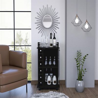 6 Bottle 3 Shelf Bar Cart Black