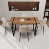 59" Natural Wood Dining Table and Dining Chair 4 Set, Wooden Kitchen Dining Table Set, Rectangular Metal Base, Dining Table and Suede Chair view 3